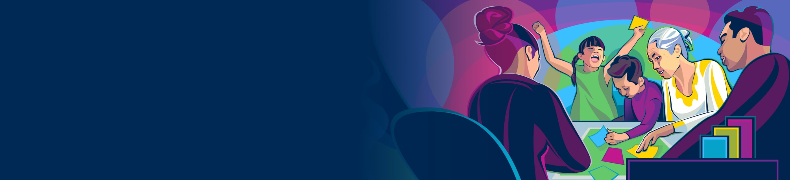 A family sitting around the table and asking questions 