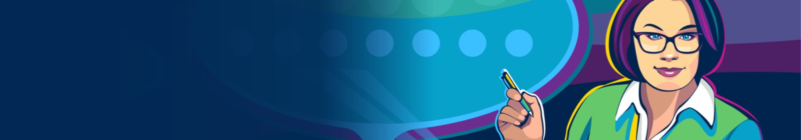 A woman with a notepad and speech bubble 