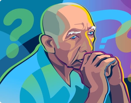 An older man thinking about what questions to ask his doctor.