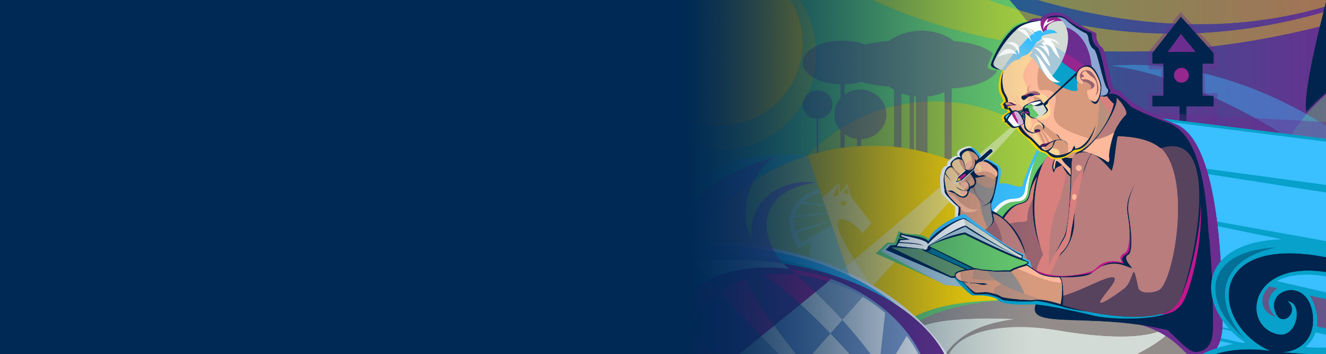 An older man reading about medication from a book.