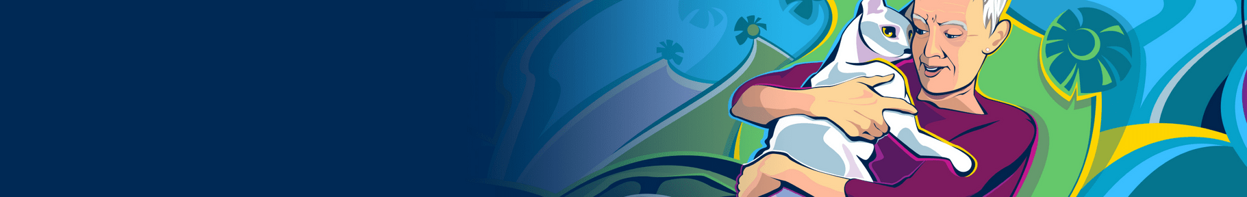 An older woman hugging her cat. 