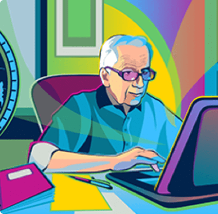 An older man reviewing the downloadable resources on his computer.